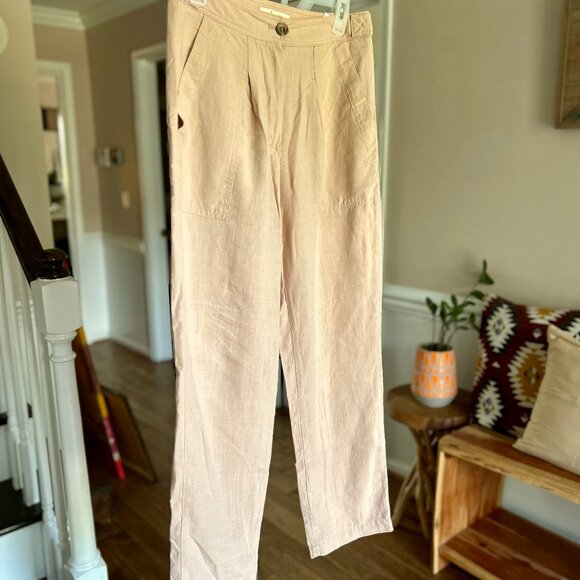 Per Una Linen Lyocell Blend Pleated Apricot Relaxed Pants Pockets Size 4 (US) - Picture 11 of 11